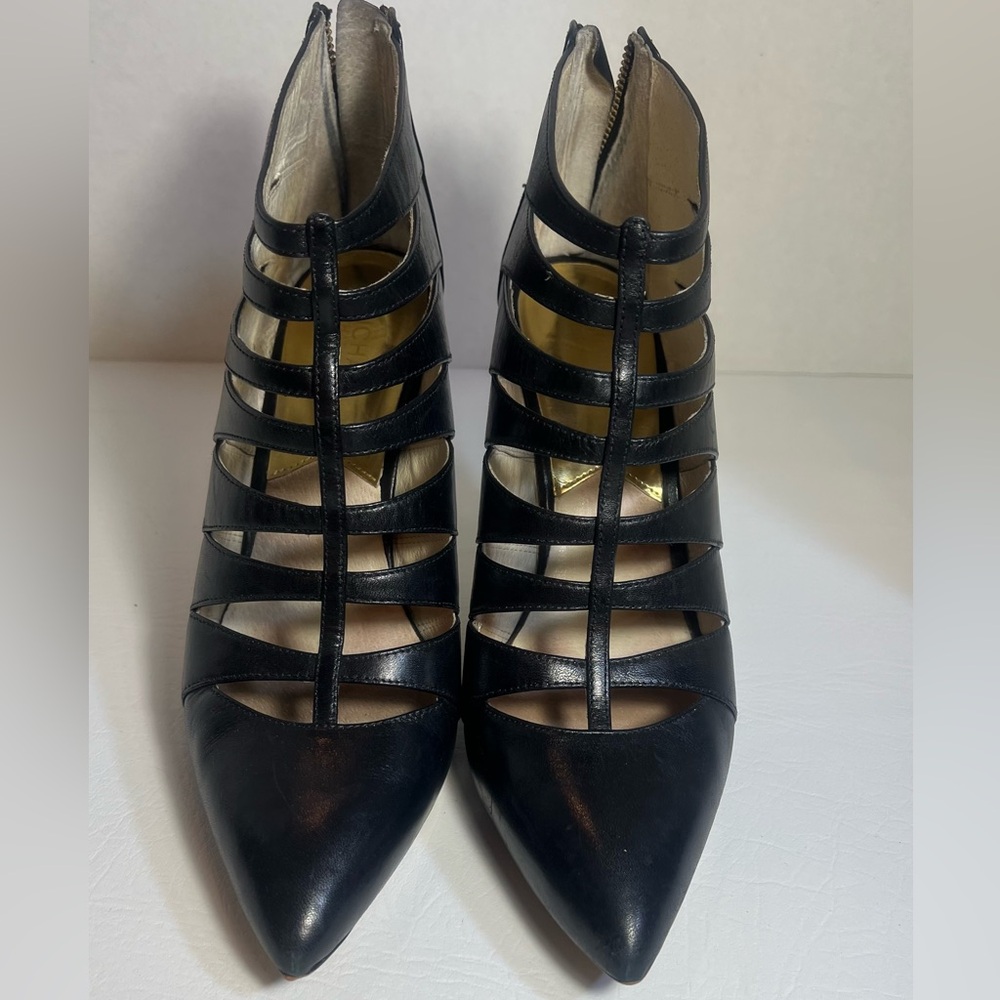 Michael Kors Mavis Black Zippered Stiletto Leather Bootie, 9M.